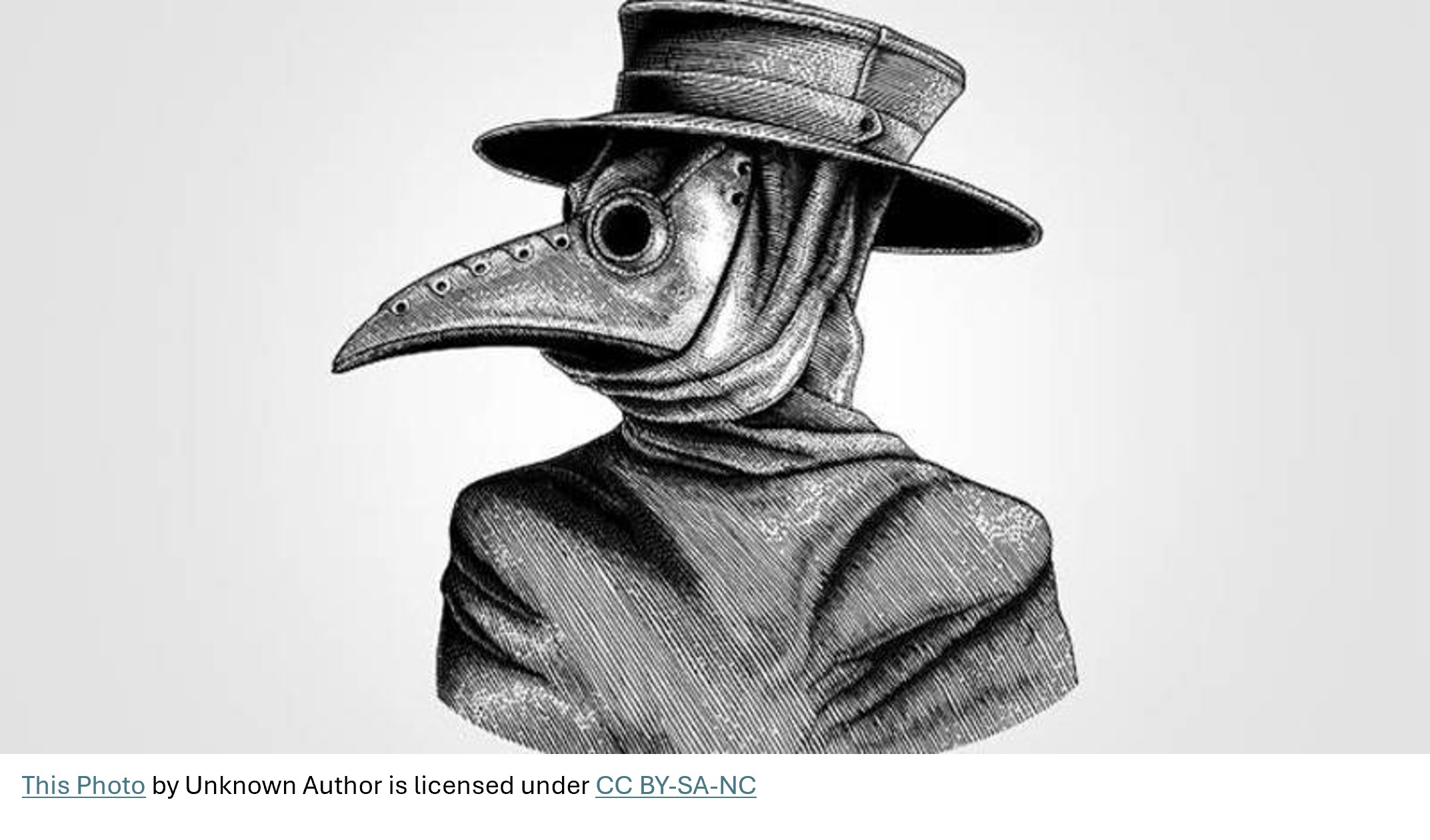 bust shot of a black and white sketch of a plague doctor